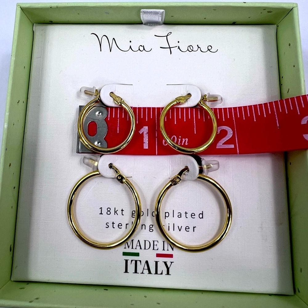 MÍA FIORE, 2 HOOP EARRINGS, STERLING SILVER, 18KT GOLD PLATED, 2 DIFFERENT SIZES - Picture 5 of 16